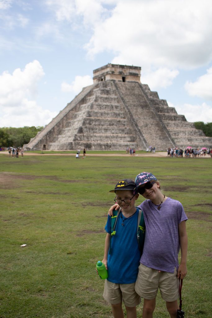 Worldschooled kids at chichen itza learning all about the ancient maya.