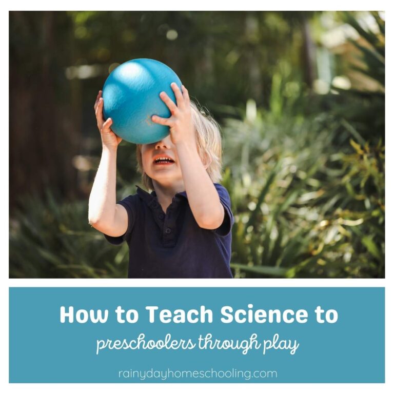 A small child playing ball outdoors in the garden. Text underneath reads How to Teach Science to preschoolers through play.