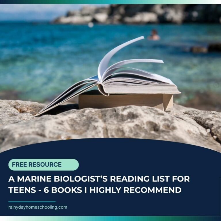 A couple of books on the beach with the ocean behind. The text reads A Marine Biologist's reading list for teens - 6 books I highly recommend.